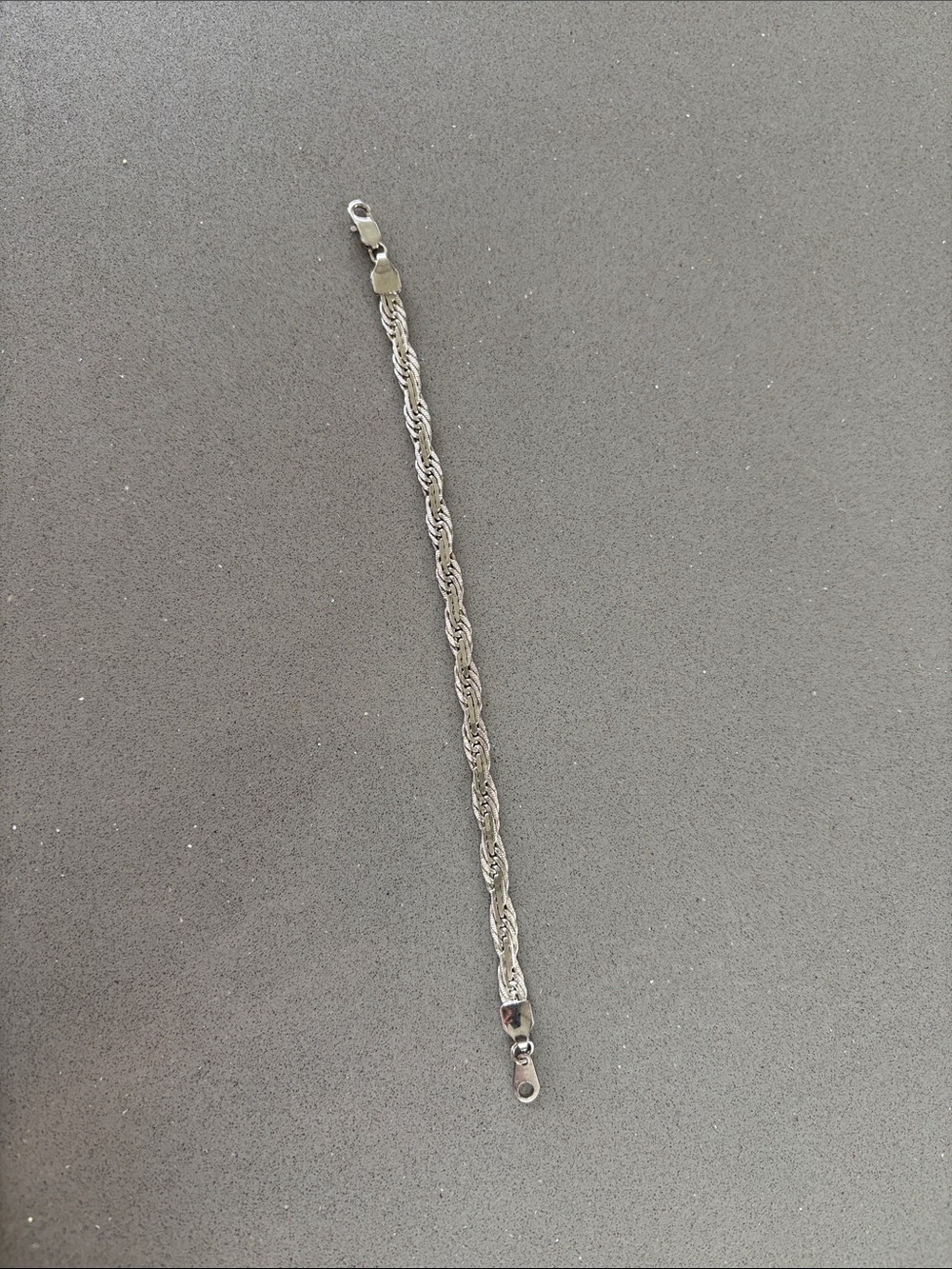Silver tone Rope Chain Bracelet - 7.5” unstamped not sure if sterling